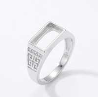 Herren-Siegelring aus 925 Sterling Silber, Rechteckiger Ring mit 7x14mm Edelsteinfassung, Ringfassung für Individuelle Edelsteinbesetzung