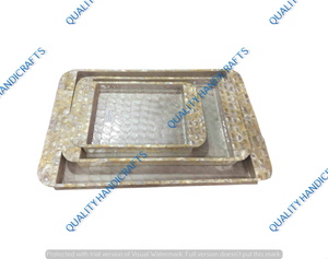 Nouvelle meilleure qualité gris Style arabe nacre Rectangle plateaux de service Base en bois incrustation d'os oeuvre pour l'utilisation de Restaurant d'hôtel - Product Image 5