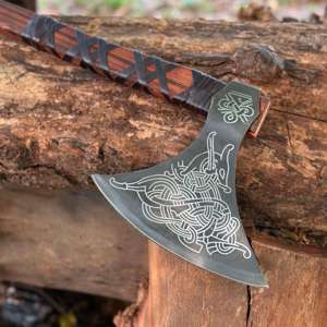 Hacha Vikinga Nórdica Industrial Hecha a Mano Personalizada, con Espiga Plana, Hermosa Cabeza de Acero de Alto Carbono y Mango de Madera - Product Image 3