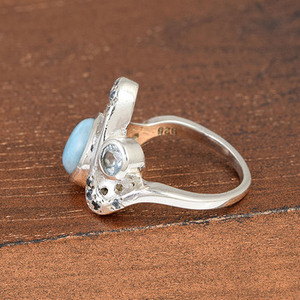 แหวนเงินแท้ 925 ประดับพลอยลาริมาร์บลูโทแพซธรรมชาติ ดีไซน์คลาสสิก เรียบหรู สำหรับผู้หญิง สวมใส่ในงานแต่งงานหรืองานหมั้น - Product Image 5