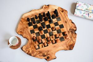 Échiquier rectangulaire en bois moderne fait main et écologique, finition brute unique, pièces en bois |   Cadeau d'anniversaire |   Vente en gros - Product Image 2
