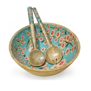 Ensemble de fourchettes et de bols à salade en bois d'acacia au design attrayant - Bols à salade ronds polis durables de style classique - Product Image 3