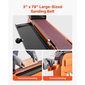 Levigatrice a Nastro Industriale 2200W 1000RPM 3'' x 79'' con Angoli Regolabili a 0° e 45° - Product Image 3