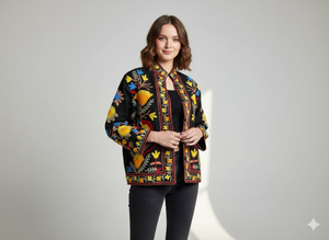 Veste en velours brodée Suzani tricotée à la main, style ethnique bohème, kimono d'hiver, manteau de festival, cadeau unique pour femme - Product Image 4