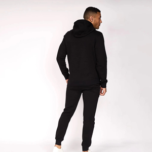 Survêtement à capuche noir pour homme, sweat-shirt décontracté à manches longues avec pantalon à cordon de serrage, coupe régulière, vêtements d'automne, couleur unie, 100% coton - Product Image 3