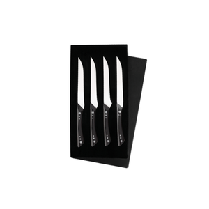 Juego de 4 Cuchillos para Carne de Acero Inoxidable con Hojas Afiladas y Mangos Negros, Caja de Regalo para Carne de Res, Cena y Comedor - Product Image 1