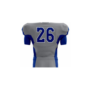 Ensemble de maillots de football américain personnalisés gris et bleu, sublimés, col en V, manches courtes, ajustés, pour hommes adultes, évacuation de l'humidité, 100 % polyester - Product Image 5
