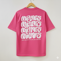 T-shirt décontracté rose pour homme avec imprimé lettres vagues au dos, coupe classique, manches courtes, col rond, en jersey de coton