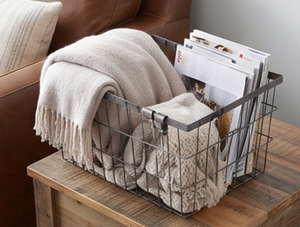 Panier de rangement artisanal en fil métallique rectangulaire avec poignées, rustique, multi-usages, pour l'organisation et le rangement - Product Image 5