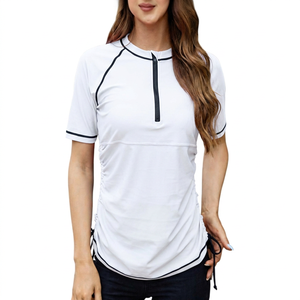 Women's Short Sleeve Gradient Rash Guard Half Zip <b>Swim</b> <b>Shirt</b> With Drawstring Quick Dry Spandex Polyester Top - Product Image 6