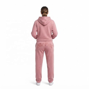 Conjunto de Sudadera con Capucha y Pantalones Deportivos de Algodón Teñido con Hilo Bordado para Mujer, con Bordado Frontal, Informal de Invierno, de Forro Polar - Product Image 1