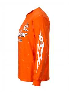 Custom <b>Bright</b> Orange Long Sleeve <b>T</b> <b>Shirt</b> Flame Sleeve Print Heavyweight Cotton Unisex Oversized Streetwear Graphic Tee Vintage - Product Image 4