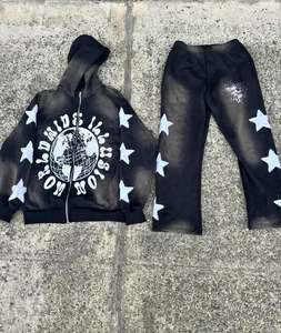 Survêtements brodés deux pièces évasés personnalisés de haute qualité pour femmes, ensembles de survêtements unisexes superposés, sweats à capuche et survêtements OEM pour femmes - Product Image 2