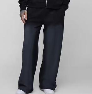 Conjunto de chándal de algodón 100% transpirable con lavado ácido, sudadera con capucha y cremallera, pantalones acampanados, estilo urbano, para correr, venta al por mayor - Product Image 4