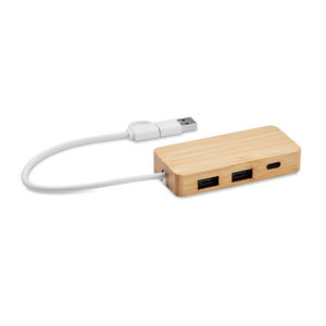 Hubbam bambù USB Hub con porta pubblicitaria durevole eco-friendly durevole stazione di ricarica - Product Image 1