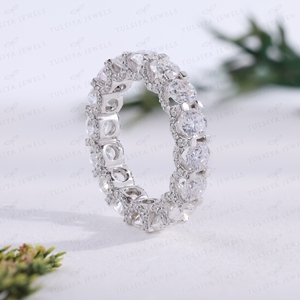 Elegante Anillo de Eternidad con Diamantes Cultivados en Laboratorio, Corte Rosa, Pavé Lateral de Corte Redondo, Oro Blanco, Anillo de Novia, Joyería de Regalo para Mujer - Product Image 3
