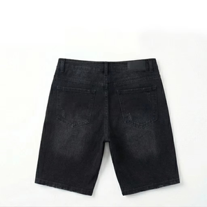 Men's Black Denim Bermuda Shorts Mid Waist Button Fly Casual Style Woven Cotton Breathable Pockets Solid Color - Product Image 2