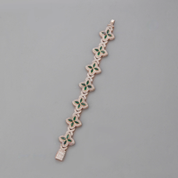 Bracelet à maillons en forme de fleur plaqué or rose argenté avec incrustation verte et sertissage pavé de cristaux pour femmes et hommes