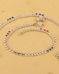 Chevillères scintillantes en argent sterling 925 avec pierres précieuses, bijoux uniques pour femmes et filles, à porter lors de mariages et de cérémonies - Product Image 2