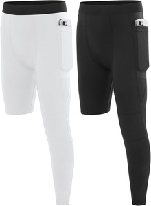Leggings de compresión personalizados para hombre, hasta la rodilla, de cintura media, con bolsillo para teléfono, de secado rápido, para fútbol, capa base deportiva - Product Image 2
