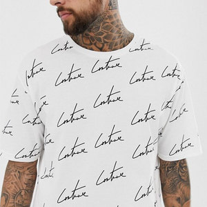 T-shirt blanc à manches courtes pour homme avec motif imprimé lettres, coupe classique, col rond, style décontracté, tissu jersey 100% coton - Product Image 4