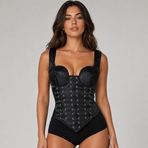 Corsé Moldeador de Satén Negro para Mujer con Cordones Delanteros, Control Firme de Abdomen, Faja Reductora para Uso Diario - Product Image 3