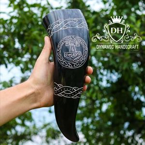 Cuenco de Cuerno de Búfalo Grabado a Mano, Duradero, para Cerveza y Mead Vikinga, Tamaño Personalizable, Recuerdo Medieval - Product Image 2