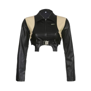 Chaqueta de Cuero Sintético PU Borgoña para Mujer, Estilo Bomber Vintage Chic de Otoño, Nueva Moda, con Logo, Manga Larga, Reversible, Teñido Liso - Product Image 3