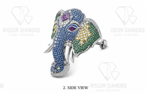 Broche de Plata de Ley 925 de Lujo con Elefante y Gemas Multicolor, Diseño Real, Pin de Solapa para Traje Sherwani, Pieza Destacada - Product Image 2