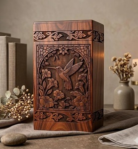 Handcrafted Rosewood Cremation Urn <b>for</b> Human <b>Ashes</b> Hummingbird Engraved Wooden Memorial <b>Box</b> Eternal Turquoise River Rosewood - Product Image 2