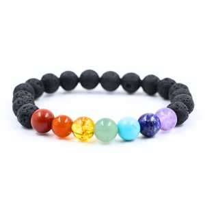Bracelet 7 chakras, bracelet en pierres précieuses naturelles, bracelet en pierre de lave noire, bracelet à perles unisexe, bijoux tendance - Product Image 1