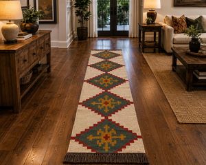 Custom Size Southwestern Boho Tribal Wool Jute <b>Runner</b> <b>Rug</b> Handwoven Kilim Hallway Entryway Rustic Farmhouse Floor Carpet - Product Image 2