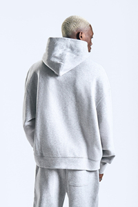 Sudadera con Capucha Extra Grande para Hombre, Color Gris Sólido, Algodón, Informal, para Otoño - Product Image 3