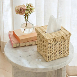Wholesale Handwoven <b>Square</b> Rattan Tissue Box Cover Decorative Scalloped <b>Wicker</b> Napkin Holder for Home Hotel Restaurant - Product Image 3