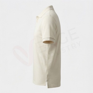 Men's <b>Cream</b> Short Sleeve 100% Cotton Pique Polo <b>Shirt</b> Casual Breathable Regular Fit Solid Knitted Design - Product Image 3
