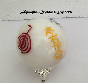 White Agate Chinese Letter Chakra Letter Engraved Handmade Waterproof <b>Sphere</b> Wholesale Natural Globe <b>Ball</b> Crystal <b>Sphere</b> Gujarat - Product Image 3