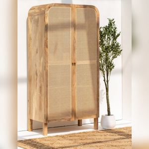 ตู้เก็บของทรงโค้งด้านบน รุ่นวานดานา เวสต้า เฮกซา ทำจากหวายสานธรรมชาติ ดีไซน์ทันสมัย โครงสร้างไม้เนื้อแข็ง - Product Image 1