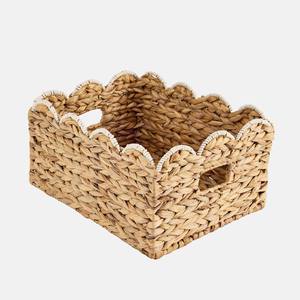 Water Hyacinth Storage Basket Woven Organizer <b>Bin</b> With Handle For Kitchen Pantry Shelf With Scalloped Edge Home Storage Solution - Product Image 5