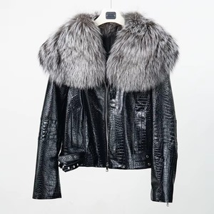 Hot Selling Women Genuine Cowskin Leather <b>Jacket</b> with Collar <b>Fur</b> Zip UP Closure Factory Direct Customization Available - Product Image 1