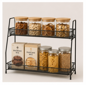 Étagère à épices en métal à 2 niveaux pour comptoir de cuisine, support à assaisonnements en fer pour garde-manger et armoires, au prix le plus bas - Product Image 1