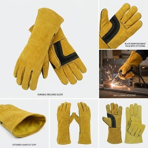 Gants de soudage de sécurité robustes certifiés CE, anti-vibration, imperméables, en cuir de vachette pleine fleur renforcé 11 oz, résistants à la chaleur et à l'abrasion - Product Image 4