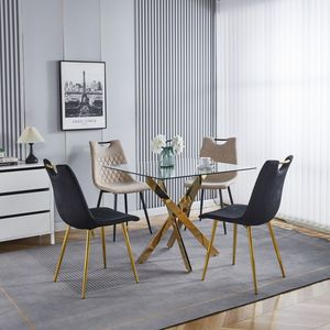 Modern <b>Square</b> <b>Dining</b> <b>Table</b> with Cross Metal Leg Tempered <b>Glass</b> Space Saving for Kitchen & Living Room Chrome Legs - Product Image 6