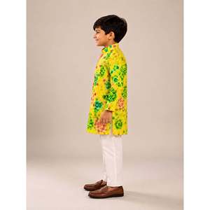 Ensemble jogging Twisha-Xpressions pour garçons, jaune et blanc, manches longues, imprimé intégral, polyester, tenue décontractée ethnique, fête festive - Product Image 3