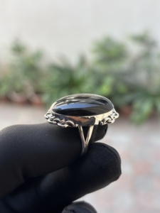 Hot Selling Designer Handmade Bohemian Style <b>Black</b> Sheen obsidian <b>Rings</b> Silver Plated Natural Gemstone Engagement <b>Ring</b> - Product Image 1