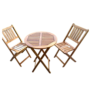 Outdoor <b>Dining</b> Furniture Luxury Non-Acacia Wood Bistro Set 1 <b>Table</b> + 2 Stools Metal Frame Courtyard Villa Best Price TRIO Modern - Product Image 2