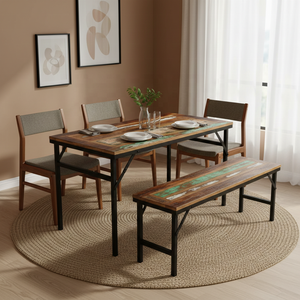 Mesa de Comedor Plegable de Diseño Industrial en Madera Reciclada y Metal para Hotel, Restaurante, Bar - Acabado Antiguo, Resistente y Estable - Product Image 2