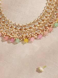 Conjunto de collar étnico chapado en oro con cristales de imitación y perlas para mujeres, joyería de boda. - Product Image 3