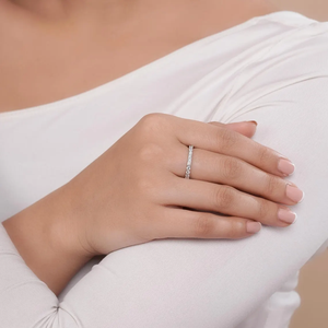 Anillo de media eternidad con diamantes creados en laboratorio, banda apilable de oro macizo, anillo de boda, viene con certificado y caja de regalo, joyería fina. - Product Image 5