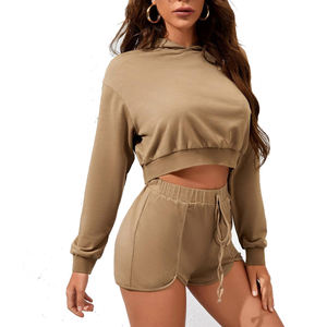 Sudadera corta de alta calidad para mujer, de algodón suave y transpirable, con capucha ajustable, manga larga, estilo casual y elegante. - Product Image 1