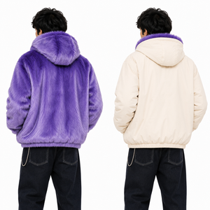 Wholesale Reversible Faux <b>Fur</b> <b>Hooded</b> <b>Jacket</b> Double-Sided Custom Embroidered Logo Streetwear Men's Hoodies Y2K Fashion Supplier - Product Image 2